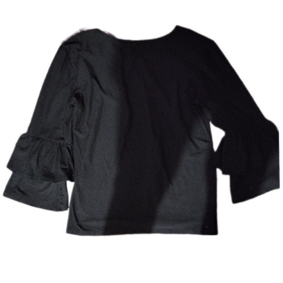 MARCI BLACK TOP WITH WIDE FLUTTER SLEEVES BLACK STRETCH SZ L - Picture 2 of 4